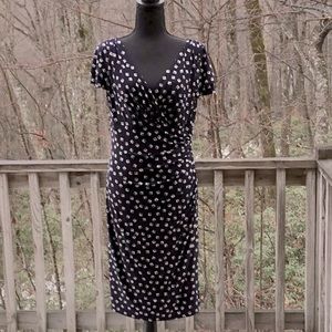 Ralph Lauren V-Neck Navy Print Flutter Sleeve MIDI Dress